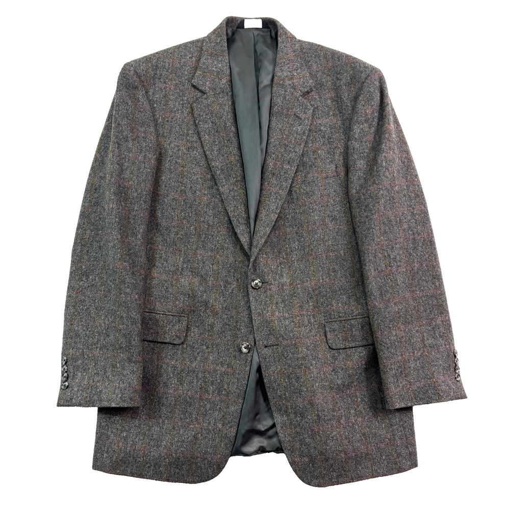 Jos A Bank 42L Gray Herringbone Windowpane Camel Hair‎ Blazer Jacket Sport Coat